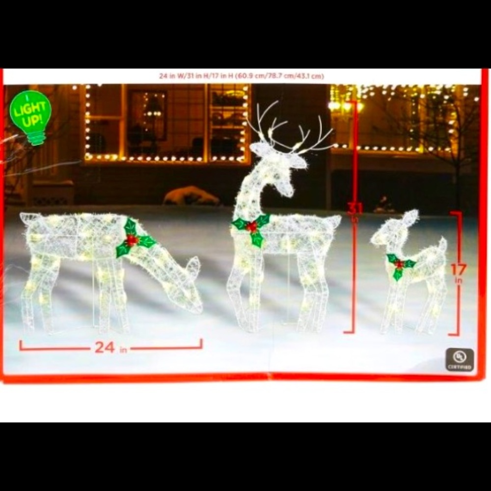 NIB 3 Lighted Deer Family Yard Decor